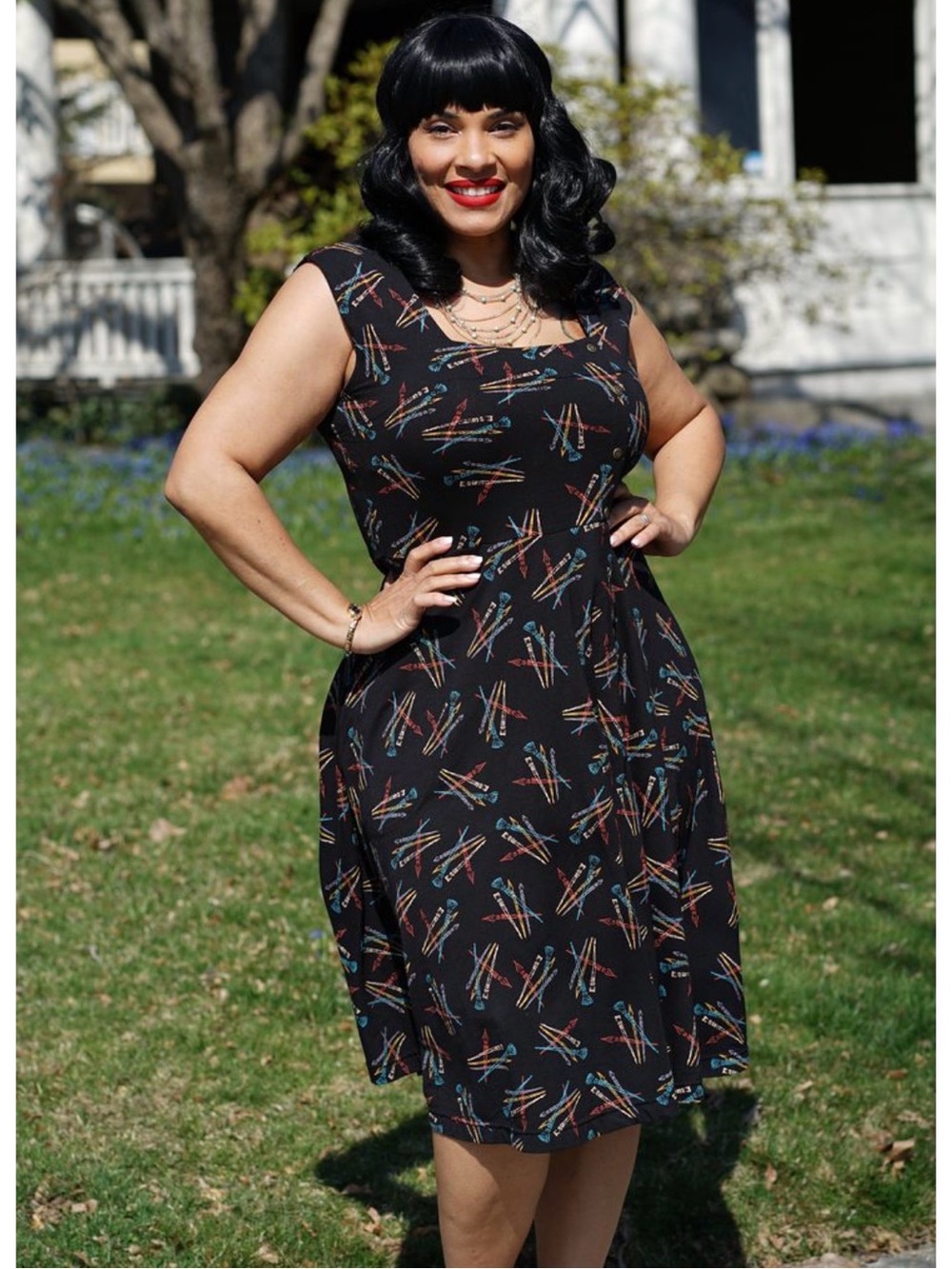 Effie's Heart Black Midi Dress with Multicolor Abstract Print